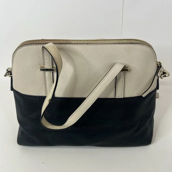 Kate Spade Satchel Handbag Two Tone Black Cream Leather Gold Hardware‎ Crossbody - Picture 2 of 13